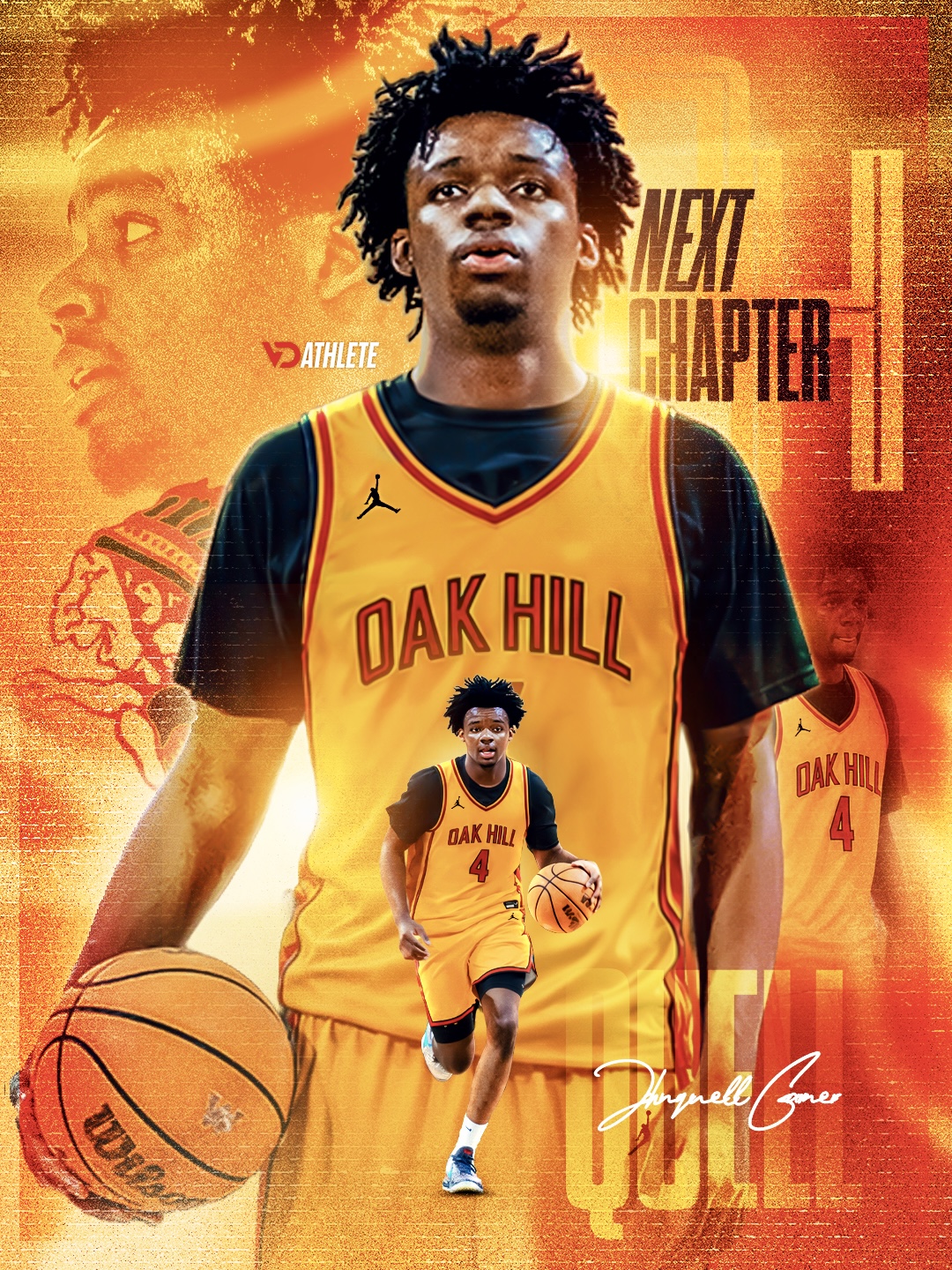 Johnquell Garner in Oak Hill Academy jersey — Next Chapter graphic